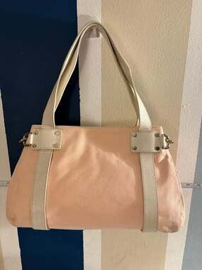 Banana Republic Peach Canvas and Cream Leather Satchel Shoulder Bag